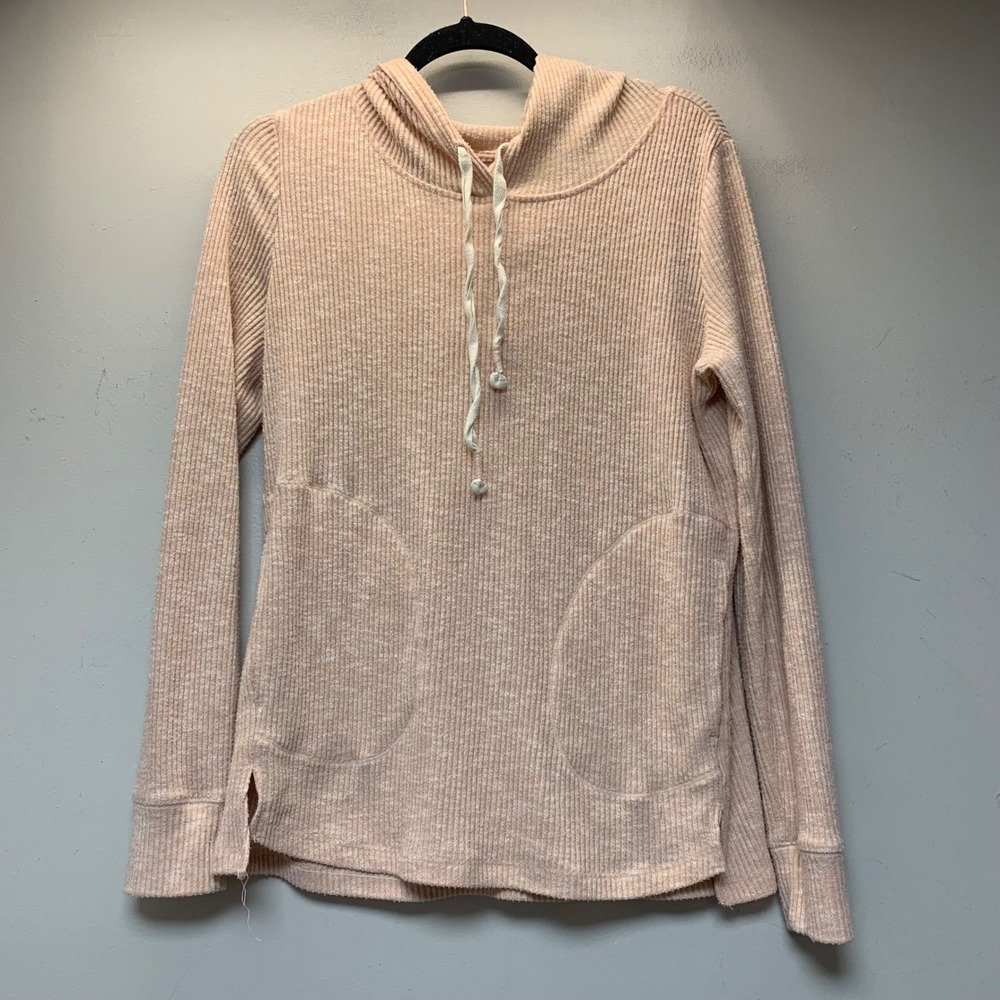 Anthropologie Ribbed Knit Hoodie Womens Small Blush Pink Excellent Soft Pullover